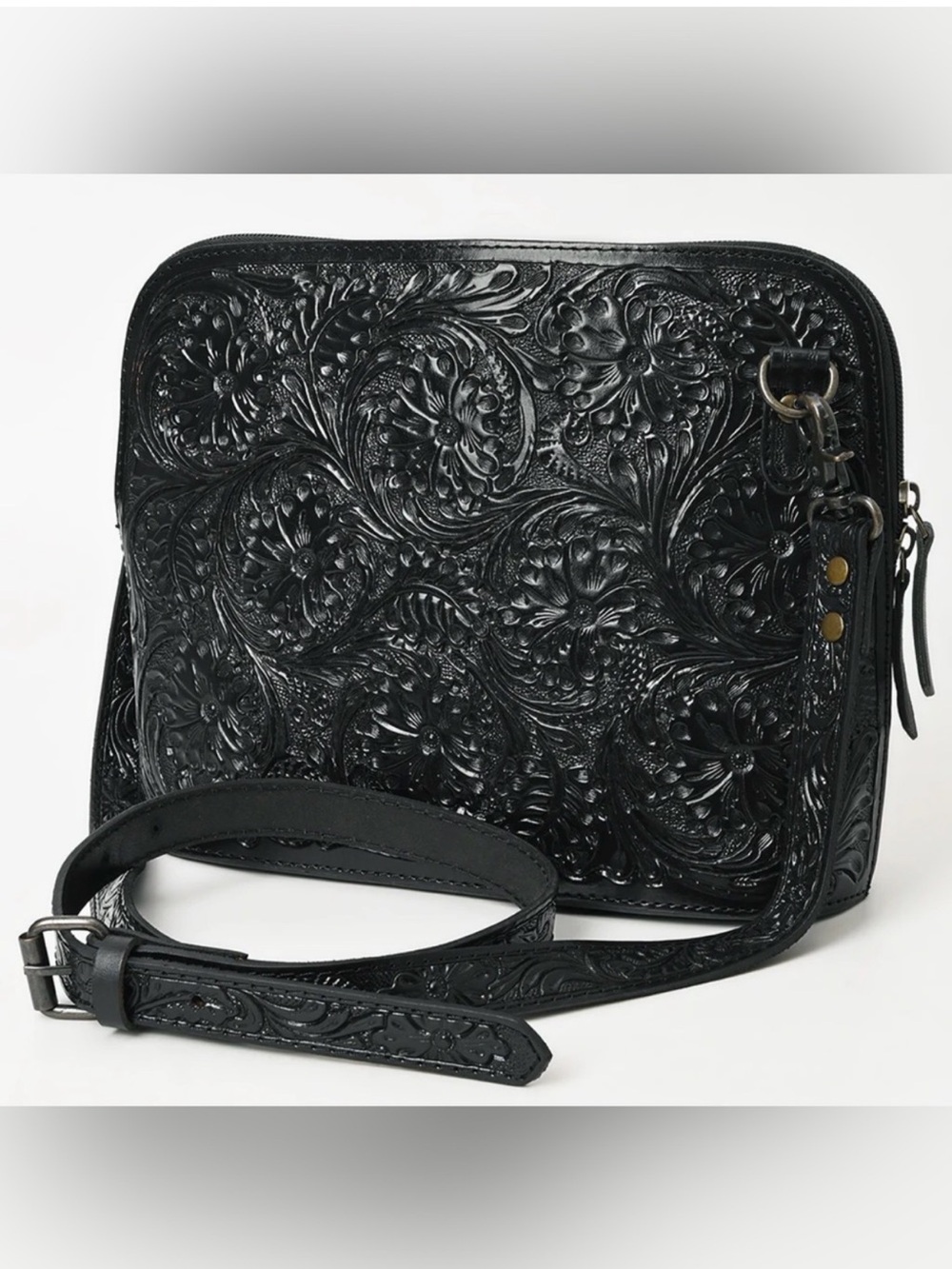 American Darling Black Tooled Floral Crossbody Bag
